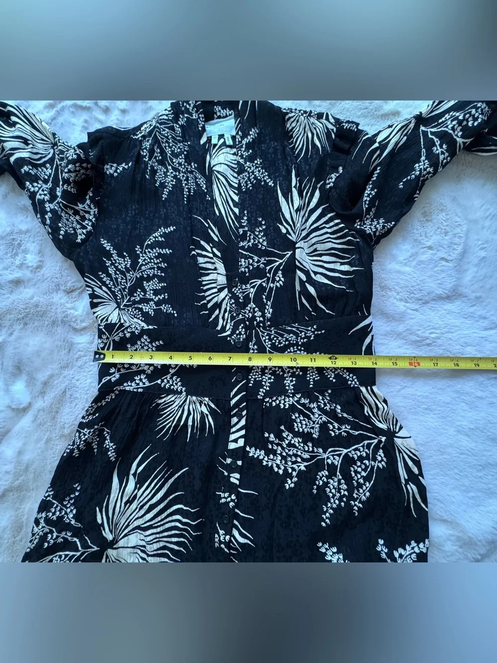 ba&sh Eleanor Robe Black and Cream Floral Button Midi Dress